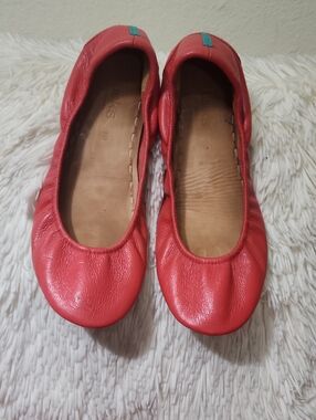 Tieks Coral-Red Leather Ballet Flats